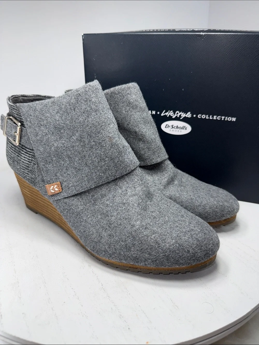 Dr. Scholl's Gray Fold-Over Wedge Ankle Booties